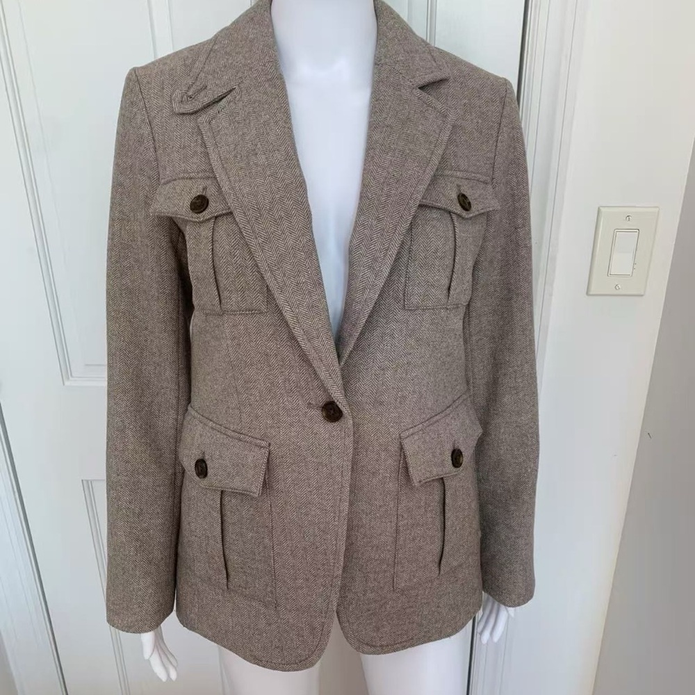 Banana Republic Herringbone Blazer Suit Jacket Wool Blonde Brown